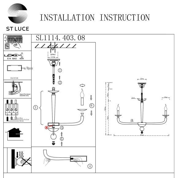 SL1114.403.08 Люстра подвесная ST-Luce Черный E14 8*40W FORTEZA