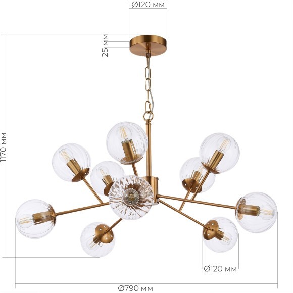 SLE220803-10 Светильник подвесной Латунь/Прозрачный E14 10*40W ANDRIA