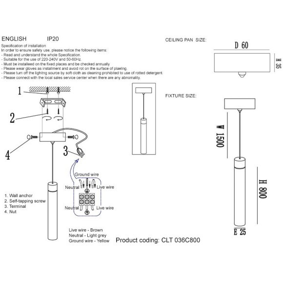 Светильник подвесной Crystal Lux CLT 036C800 BL