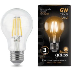 102802106 Лампа Gauss LED Filament A60 E27 6W 600lm 2700К 1/10/40 102802106 Лампа Gauss LED Filament A60 E27 6W 600lm 2700К 1/10/40