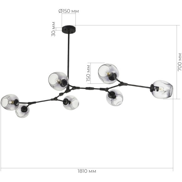 SLE154843-07 Светильник подвесной Черный/Дымчатый E27 7*40W RAMETTO SLE154843-07 Светильник подвесной Черный/Дымчатый E27 7*40W RAMETTO