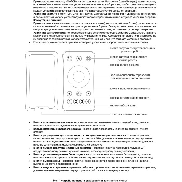 Maytoni RM06-RGB/RGBW 01107 Пульт RF 2,4ГГц для RGB или RGBW светодиодной ленты, 4 зоны, диммирование, включение-выключение, RGB управление