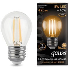 105802105 Лампа Gauss LED Filament Шар E27 5W 420lm 2700K 1/10/50 105802105 Лампа Gauss LED Filament Шар E27 5W 420lm 2700K 1/10/50