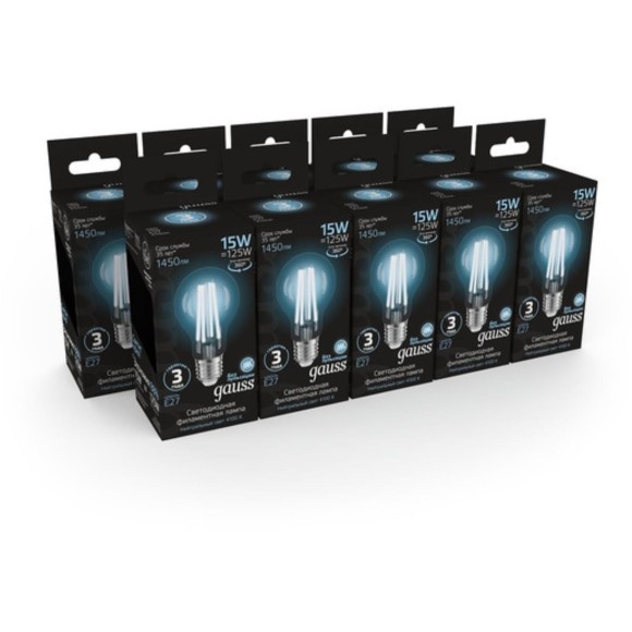 102902215 Лампа Gauss Filament А60 15W 1450lm 4100К Е27 LED 1/10/40 102902215 Лампа Gauss Filament А60 15W 1450lm 4100К Е27 LED 1/10/40