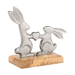 427367 Фигурка Зайцы AMOATSY L165, B70, H153 алюминий, дерево манго, серебряный ,натуральный 427367 Фигурка Зайцы AMOATSY L165, B70, H153 алюминий, дерево манго, серебряный ,натуральный