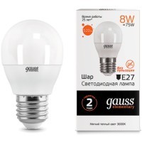 53218 Лампа Gauss LED Elementary Шар 8W E27 520lm 3000K 1/10/100