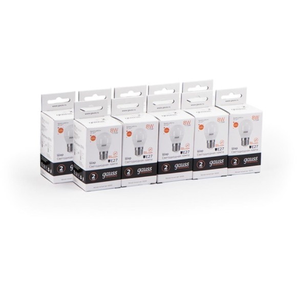 53218 Лампа Gauss LED Elementary Шар 8W E27 520lm 3000K 1/10/100
