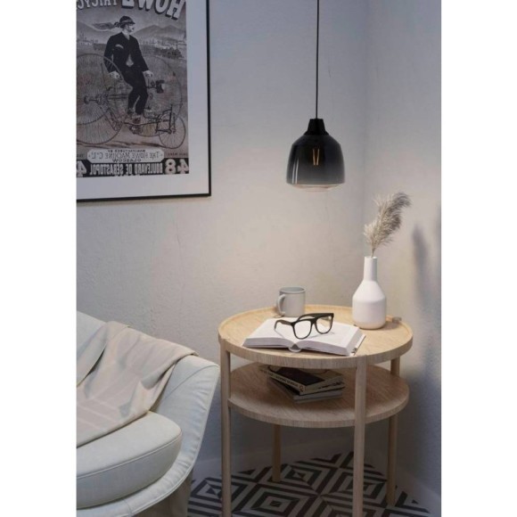 43821 Подвесной потолочный светильник (люстра) SEDBERGH, 1Х40W, E27, H1100, ?200, сталь, черный/стекло, темно-серое полупрозрачное