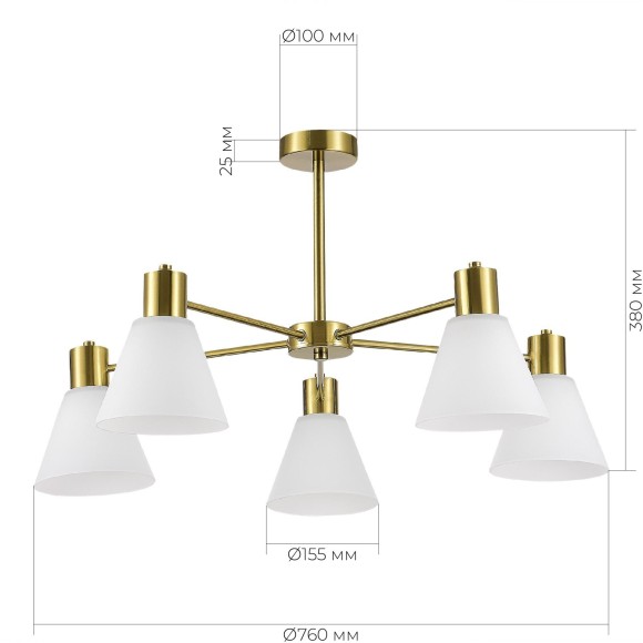 SLE1561-302-05 Светильник потолочный Латунь/Белый E27 5*60W ARKI