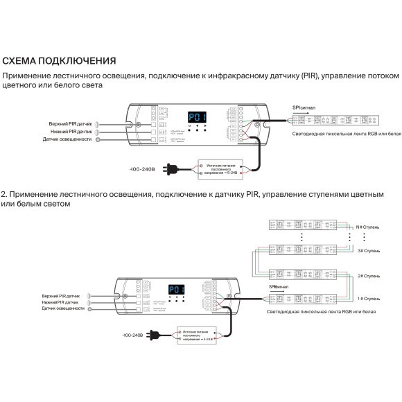 Maytoni CV03-SPI-RGB 711008 Контроллер с датчиком движения и освещенности в комплекте, для упр. SPI лентами RGB или MIX, 5-24В, макс. 960 пикселей ленты