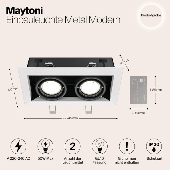 Встраиваемый светильник Maytoni DL008-2-02-W Metal Modern под лампы 2xGU10 50W