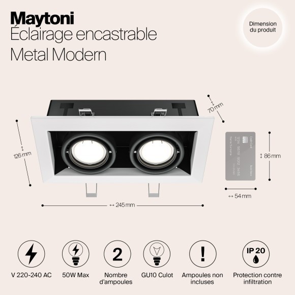 Встраиваемый светильник Maytoni DL008-2-02-W Metal Modern под лампы 2xGU10 50W