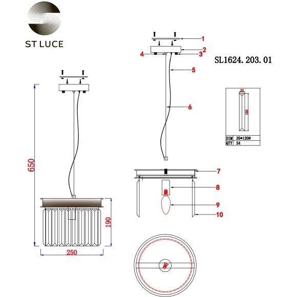 SL1624.203.01 Светильник подвесной ST-Luce шампань/прозрачный E14 1*40W ERCOLANO