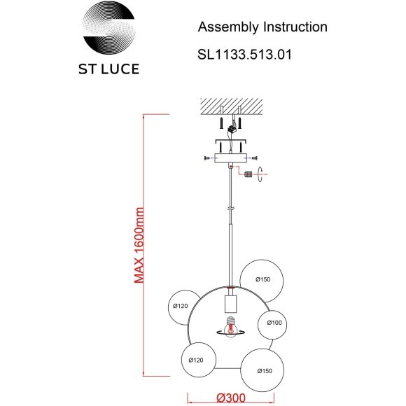 SL1133.513.01 Светильник подвесной ST-Luce Латунь/Белый E27 1*60W BOPONE