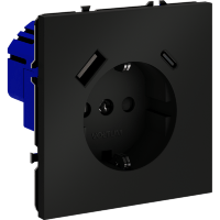 Розетка встраиваемая VOLTUM S70 с заземлением и защитными шторками, 16А, с USB, A+С, (черный матовый