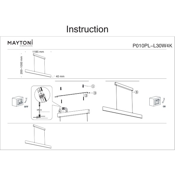 Линейный подвесной светильник Maytoni Step P010PL-L30B4K LED 30Вт 4000K 2200Лм 120° CRI80 черный матовый металлический корпус, макс. высота 1185 мм, двойной свет (вниз основной + вверх)