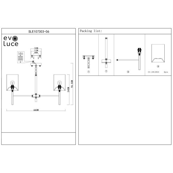 SLE107303-06 Светильник подвесной Никель/Белый E14 6*40W NOIA
