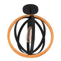 43736 EGLO BASILDON Потолочная люстра, 1 лампа E27, 40Вт, H375, Ø320, сталь/дерево, коричневый