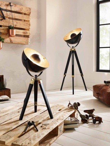 49618 Торшер COVALEDA, 1х60W (E27), ?550, H1640, дерево, сталь, черный, латунь, золото 49618 Торшер COVALEDA, 1х60W (E27), ?550, H1640, дерево, сталь, черный, латунь, золото