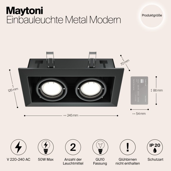 Встраиваемый светильник Maytoni DL008-2-02-B Metal Modern под лампы 2xGU10 50W Встраиваемый светильник Maytoni DL008-2-02-B Metal Modern под лампы 2xGU10 50W