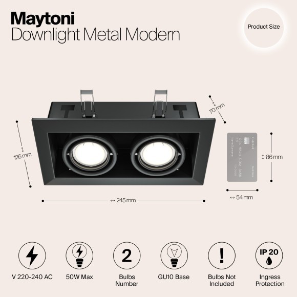 Встраиваемый светильник Maytoni DL008-2-02-B Metal Modern под лампы 2xGU10 50W Встраиваемый светильник Maytoni DL008-2-02-B Metal Modern под лампы 2xGU10 50W