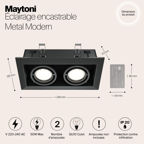 Встраиваемый светильник Maytoni DL008-2-02-B Metal Modern под лампы 2xGU10 50W Встраиваемый светильник Maytoni DL008-2-02-B Metal Modern под лампы 2xGU10 50W