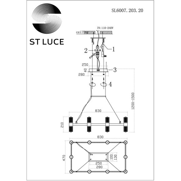 SL6007.203.20 Люстра подвесная ST-Luce Латунь/Прозрачный LED 20*2,5W 4000K GEMINA