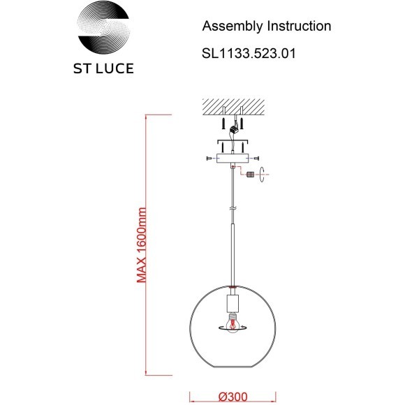 SL1133.523.01 Светильник подвесной ST-Luce Латунь/Белый E27 1*40W BOPONE