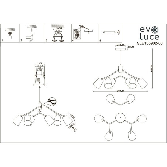 SLE155902-06 Светильник потолочный Золотистый/Белый E14 6*40W MARIO SLE155902-06 Светильник потолочный Золотистый/Белый E14 6*40W MARIO