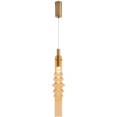 Freya Trace FR5635PL-L6AM Минималистичный подвесной LED-светильник, 6 Вт, 3000К, CRI 80, 250 лм, 360°, 220В, диаметр 110 мм, высота 700-2600 мм, основание металл цвета латунь, плафон янтарное стекло