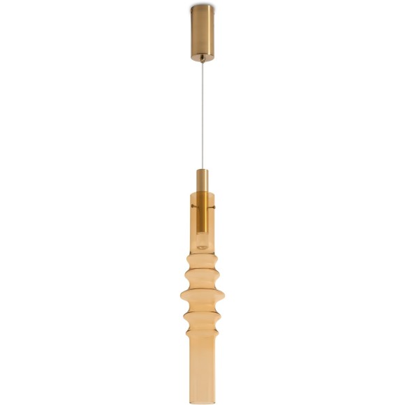 Freya Trace FR5635PL-L6AM Минималистичный подвесной LED-светильник, 6 Вт, 3000К, CRI 80, 250 лм, 360°, 220В, диаметр 110 мм, высота 700-2600 мм, основание металл цвета латунь, плафон янтарное стекло