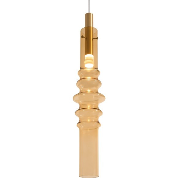 Freya Trace FR5635PL-L6AM Минималистичный подвесной LED-светильник, 6 Вт, 3000К, CRI 80, 250 лм, 360°, 220В, диаметр 110 мм, высота 700-2600 мм, основание металл цвета латунь, плафон янтарное стекло