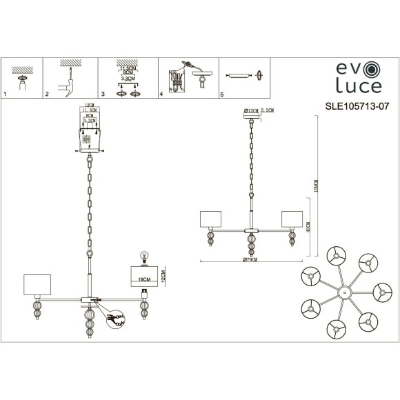 SLE105713-07 Светильник подвесной Латунь, Прозрачный/Белый E14 7*40W RAMER