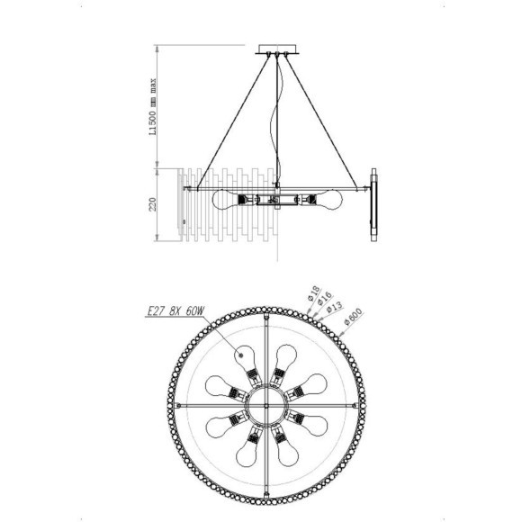 Люстра подвесная Maytoni MOD135PL-08BS Coliseo под лампы 8xE27 60W