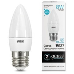 33228 Лампа Gauss LED Elementary Свеча 8W E27 540lm 4100K 1/10/100 33228 Лампа Gauss LED Elementary Свеча 8W E27 540lm 4100K 1/10/100