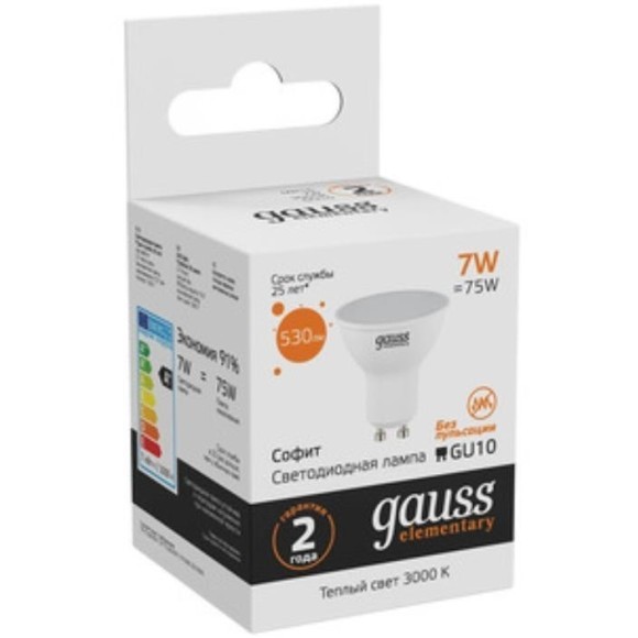 13617 Лампа Gauss LED Elementary MR16 GU10 7W 530lm 3000К 1/10/100 13617 Лампа Gauss LED Elementary MR16 GU10 7W 530lm 3000К 1/10/100