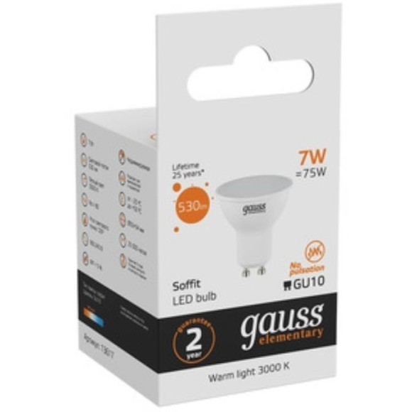 13617 Лампа Gauss LED Elementary MR16 GU10 7W 530lm 3000К 1/10/100 13617 Лампа Gauss LED Elementary MR16 GU10 7W 530lm 3000К 1/10/100