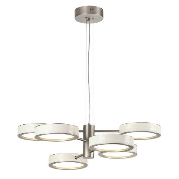 5451/99L Odeon Light RIVIERA подвесная LED-люстра, 99 Вт, CCT 2000/3000/4000 К, 4100 Лм, CRI≥80, никель, белые плафоны, IP20, 220 В