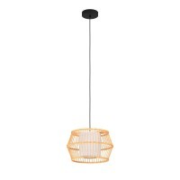 390233 MONTERROSO Подвесная люстра с 1 лампой E27, деревянный белый абажур, черный металл