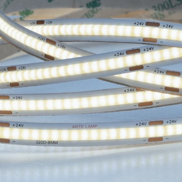A2432008-03-6K Светодиодная лента 24В 10Вт/м 850Лм/м 6000К  CRI 90+ 8мм COB 320шт/м 5м IP20