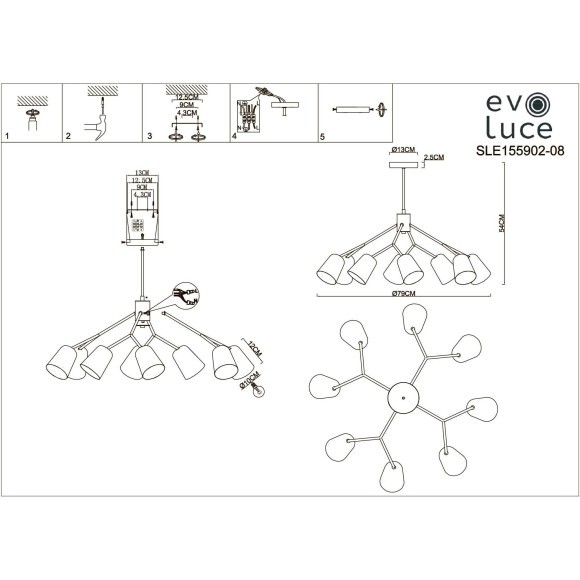 SLE155902-08 Светильник потолочный Золотистый/Белый E14 8*40W MARIO