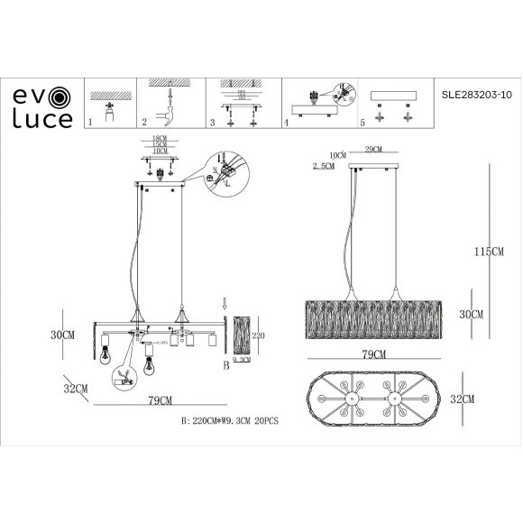 SLE283203-10 Светильник подвесной Золотистый/Прозрачный E27 10*40W RIDA