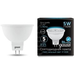 201505205 Лампа Gauss LED MR16 GU5.3 5W 12V 530lm 4100K 1/10/100 201505205 Лампа Gauss LED MR16 GU5.3 5W 12V 530lm 4100K 1/10/100