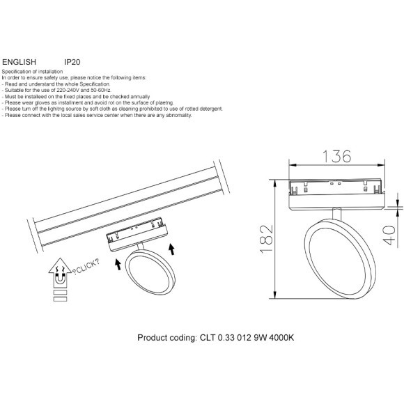 Светильник трековый магнитный CLT 0.33 012 9W BL 4000K 1409/324