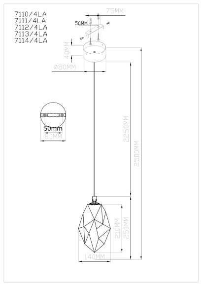Подвесной светильник IP20 LED 4W 300Лм 3000K 200° GEMME 7113/4LA Подвесной светильник IP20 LED 4W 300Лм 3000K 200° GEMME 7113/4LA