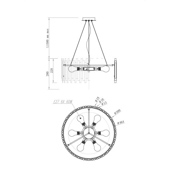 Люстра подвесная Maytoni MOD136PL-06BS Coliseo под лампы 6xE27 60W