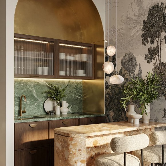 10531C Loft It FIONORA Подвесной светильник латунного цвета с бежевым плафоном из алебастра, 1 лампа G9, общая мощность 40 Вт, IP20, 220 В