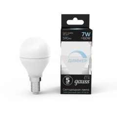105101207-D Лампа Gauss Шар 7W 590lm 4100К Е14 диммируемая LED 1/10/100 105101207-D Лампа Gauss Шар 7W 590lm 4100К Е14 диммируемая LED 1/10/100