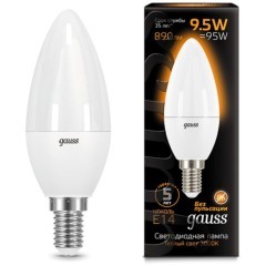 103101110 Лампа Gauss LED Свеча E14 9.5W 890lm 3000К 1/10/50 103101110 Лампа Gauss LED Свеча E14 9.5W 890lm 3000К 1/10/50