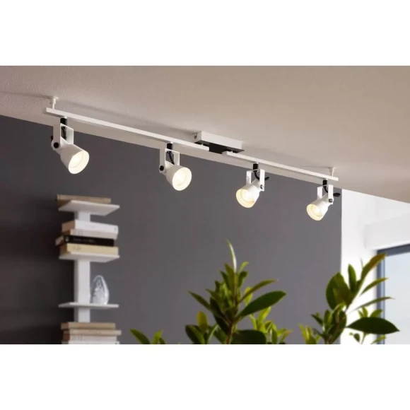 Накладной спот на штанге EGLO TRILLO 97374, 4 лампы GU10 LED в комплекте, 18Вт, 3000К, 1380Лм, подключение 220В, IP20, корпус белый и черный, длина 985 мм